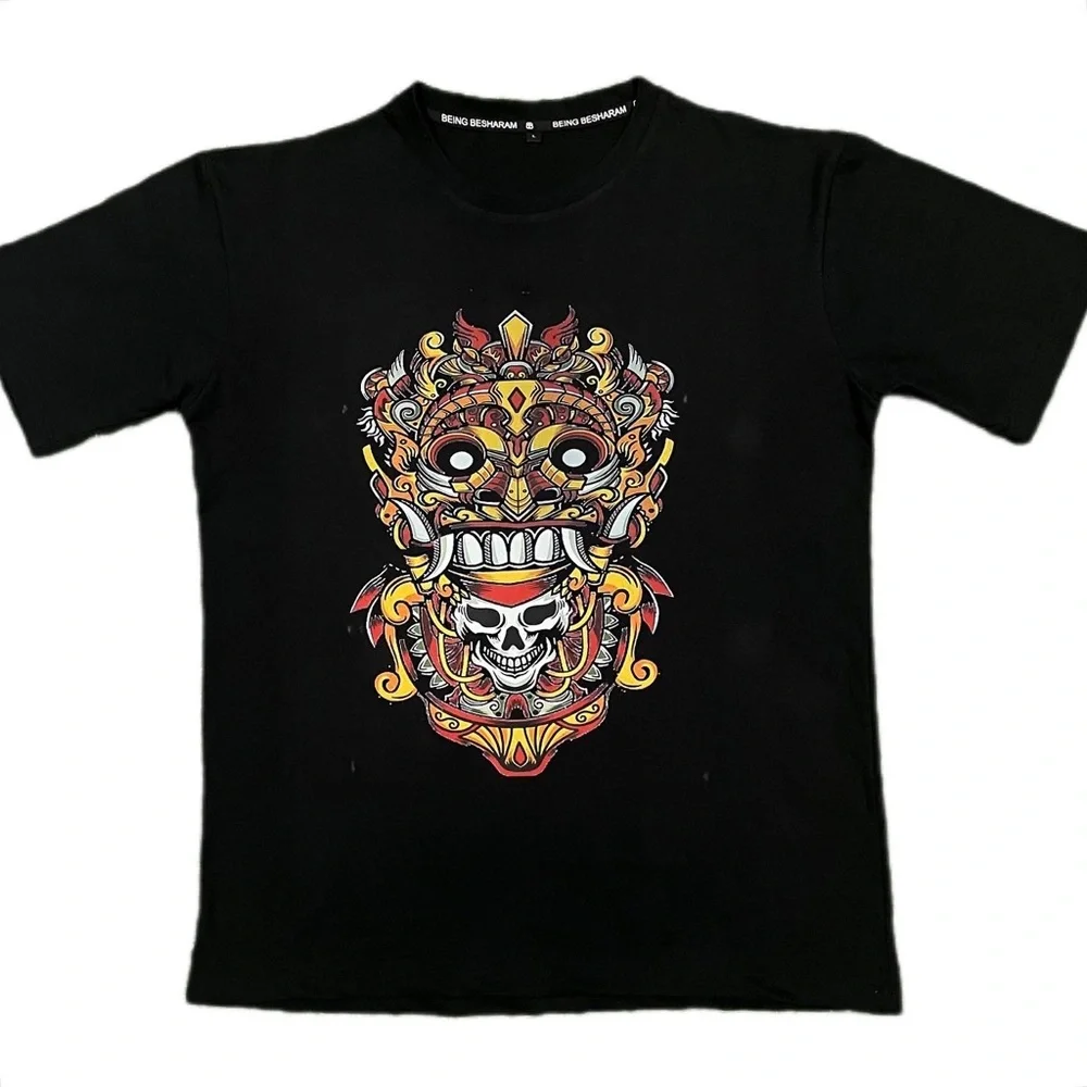 Barong mask crew neck black unisex graphic T-shirt - Picture 2 of 5
